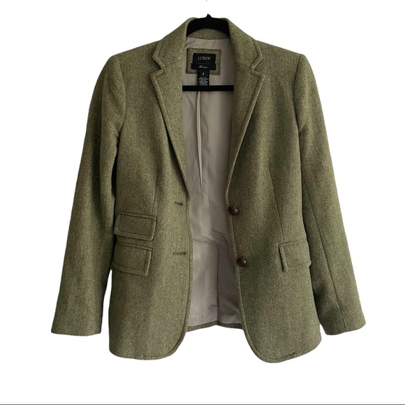 J. CREW Green Wool Jacket Blazer 2 Button Front Long Sleeves 2